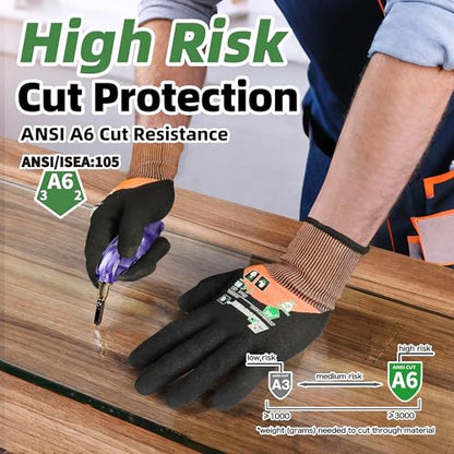 Schwer ANSI A6 Cut Resistant Work Gloves, 3/4 Dipped Coating, CR3709, L - size: Large, style: 1 Pair