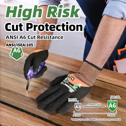 Schwer 12 Pairs A6 Cut Resistant Gloves, 3/4 Dipped Coating, CR3709, M - size: Medium, style: 12 Pairs