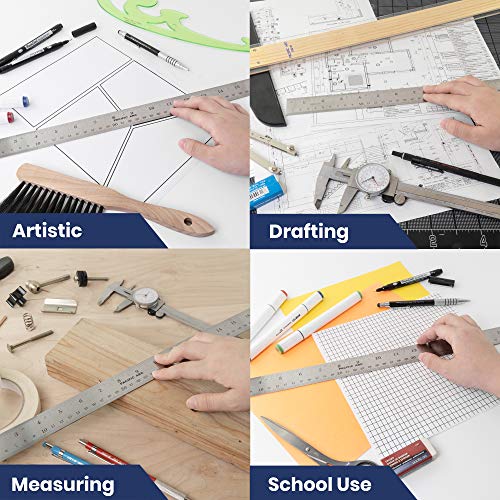 Pacific Arc 24 Inch Stainless Steel Ruler with Inch/Metric Conversion Table - style: 24 In
