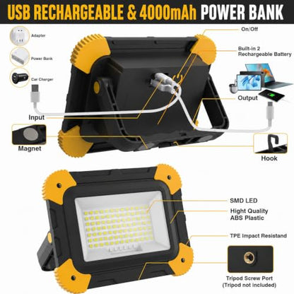 AUMIO 2-Pack Magnetic LED Work Lights, USB Rechargeable 40W with 5 Modes - color: Black + Yellow (2 Pack)