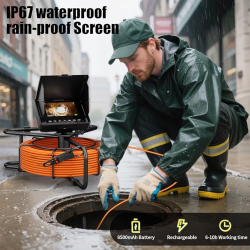 Sewer Camera, 100 ft/30 m, 4.3" Pipe Drain Inspection Camera with DVR Function and 12 Pcs LED Lights, IP68 Waterproof 23 mm Industrial Endoscope, Meter Marker, Included 32GB Card - size: 100 ft/30 m/23 mm With DVR