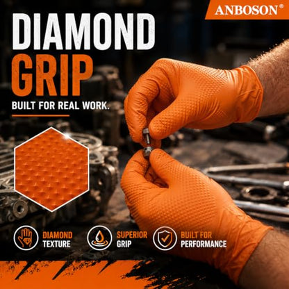 ANBOSON 10 Mil Heavy Duty Diamond Texture Nitrile Gloves, XL, 1000 Ct - color: Orange of 1000, size: X-Large