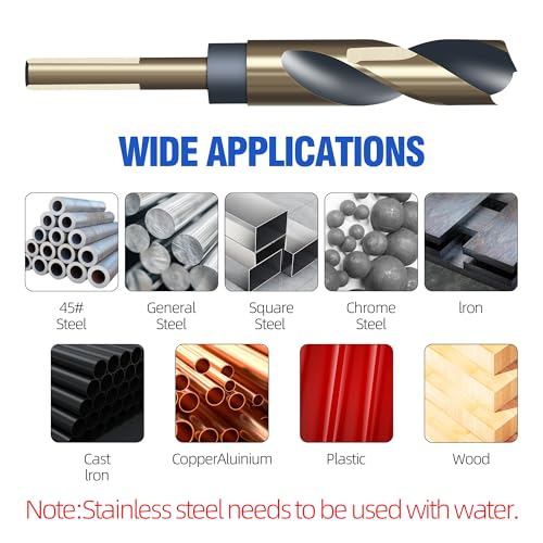 HUHAO 19/32" Reduced Shank Twist Drill Bits, High Speed Steel Drill Bit with 10mm (3/8") Shank,Gold and Black Coated Drilling Bit for Hard Wood,Mild Steel,Metal and Other Sheet Metal - size: 15mm*10mm