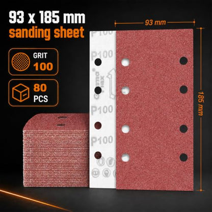 80 PCS 1/3 Sandpaper Sheets 100 Grit 8 Hole - color: GRIT 100