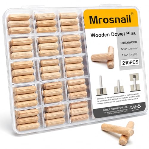 210PCS 5/16" x 1-3/16" Wooden Dowel Pins, Fluted Hardwood Dowels - size: 210PCS 5/16X1-3/16