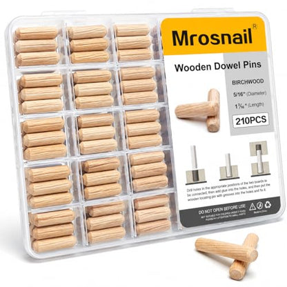 210PCS 5/16" x 1-3/16" Wooden Dowel Pins, Fluted Hardwood Dowels - size: 210PCS 5/16X1-3/16