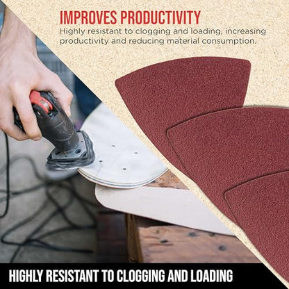 ProductionShop Premium 120 Grit Triangle Mouse Detail Sander Sandpaper Sheets, Box of 45 - Hook & Loop, Triangular Shaped Mouse Disc Pads - Oscillating Multi-Tools - Woodworking, Sand Furniture Paint - style: 120 Grit