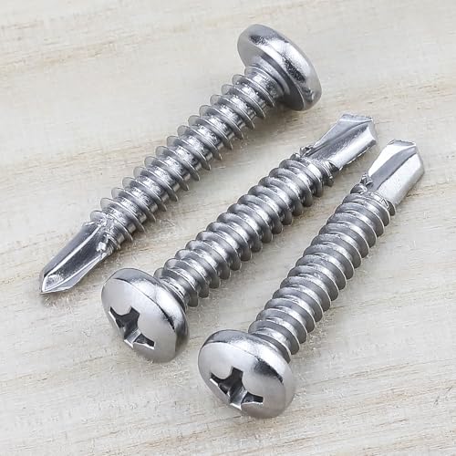#8 x 1-1/4" Pan Head Self Drilling Screws, Phillips Drive, 410 Stainless Steel Sheet Metal Screws,Self Tapping, Dovetail, Pack of 100 - size: #8 x 1-1/4"