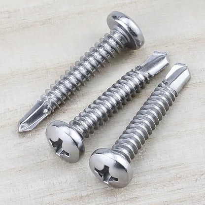 #8 x 1-1/4" Pan Head Self Drilling Screws, Phillips Drive, 410 Stainless Steel Sheet Metal Screws,Self Tapping, Dovetail, Pack of 100 - size: #8 x 1-1/4"