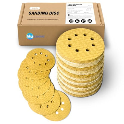 130Pcs 5 Inch 8-Hole Hook&Loop Sanding Discs, 600 Grit Diamond Yellow Sand, Dust-Free/Wear-Resistant, Latex Paper Base (No Fray), 135G Backing for Wood/Metal/Auto, DIY & Pros - style: 5inch-8Hole