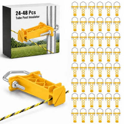 Tondiamo 48 Pcs Tube Post Insulator, Electric Chain Link Fence T Post Extender Insulators for Square Round Pipe Tubing Wire Vinyl Picket Fence (Yellow) - style: Yellow