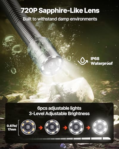 VEVOR Sewer Camera, 164 ft/50m, 4.3" Drain Inspection Camera, IP68 Waterproof Snake Plumbing Tool with Lights - 6 Adjustable LEDs, 4500mAh Battery & 16GB Card for Sewer Line Duct Pipes - size: 164ft/50m, style: 4.3'' Screen