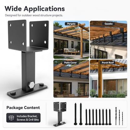 Heavy Duty Metal Brackets for Gazebo Roof Posts - Adjustable 90° Support for 4x4/4x6 Lumber, Wind & Snow Resistant, Includes Screws & Drill Bits, Black (1Pcs) - color: U-Shaped (1pcs)