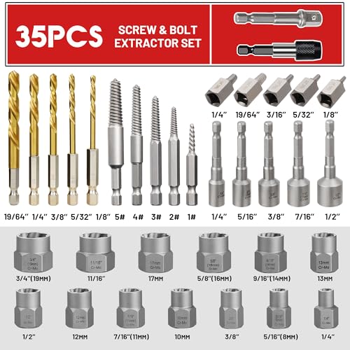 35Pcs Screw Bolt Extractor Set Left Hand Drill Bit with Hex Adapter - size: 35Pcs