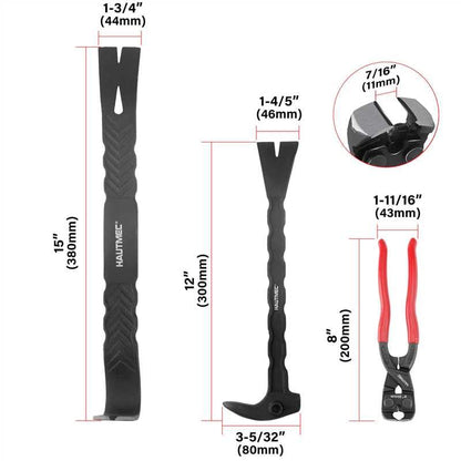 HAUTMEC 3 PCS Pry Bar Set, 15" Flat Pry Bar, 12" Cats Paw Nail Puller Tool and 8" End Cutting Pliers, Heavy Duty Dorp Forged Crowbar Pry Tool for Prying, Lifting and Removing Tasks, HTASM25022 - color: 3 Pcs Set