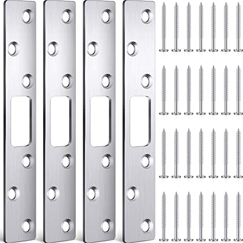 Therwen 4 Pcs 6 Inch Door Strike Plate Security Latch with Screws, Sliver - color: Sliver