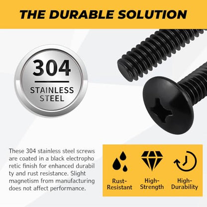 100pk M5 x 8mm Black Truss Head Machine Screws, 304 SS + Bit - size: M5-0.8 x 8mm