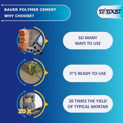 Bauer Instant Polymer Cement 12-Pack - Ready-to-Use Alternative to Mortar & Adhesives - Versatile for Concrete & Stone Tile Crack Repair & Brick Repair, Convenient & Durable - size: 2 kg (Pack of 12)