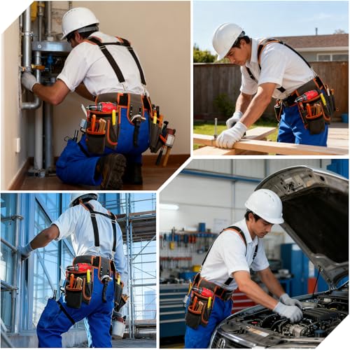 Tool Belts for Men with Magnetic Function,32''-60'' Adjustable,Detachable Tool Pouch Bag,With Suspenders & Multiple Pockets,for Electrician, Carpenter, Framer, Construction Worker