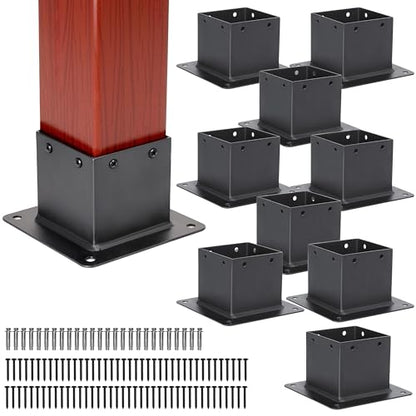 10 PCS Metal 4×4 Post Base Post Base Brackets,Inner Size 3.5"x3.5" - color: Black 10pcs