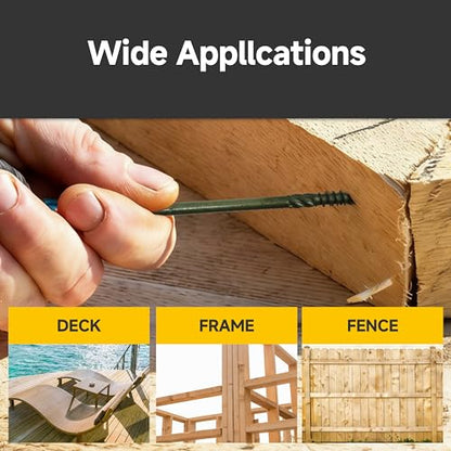 Mywish 100 Pack #14 x 4 Inch Exterior Lag Screws, 6.3x100mm Serrated Hex Washer Structural Deck Wood Screw, Heavy Duty Construction Screw, Rust Resistant Green Coated, Exterior Wood Screws - size: 14 x 4"