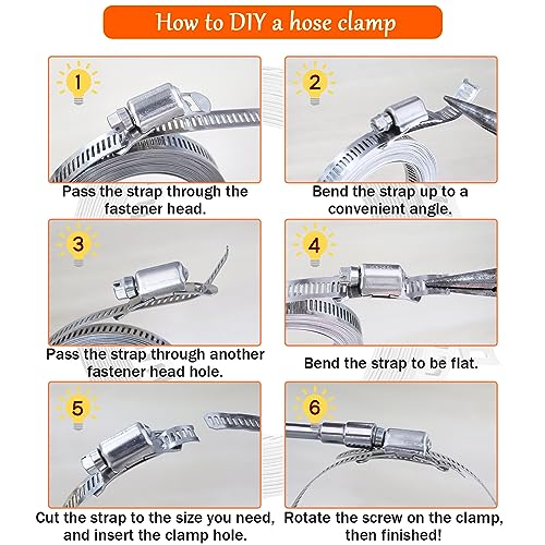 Dianrui DIY Hose Clamps 12FT 304 Stainless Steel Metal Strap + 8PCS Stronger Fasteners Assortment Kit Large Adjustable Pipe Clamps Band Clamp for Pipe Automotive Mechanical - size: 12FT