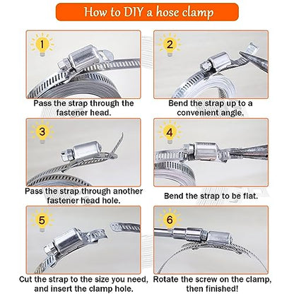 Dianrui DIY Hose Clamps 12FT 304 Stainless Steel Metal Strap + 8PCS Stronger Fasteners Assortment Kit Large Adjustable Pipe Clamps Band Clamp for Pipe Automotive Mechanical - size: 12FT