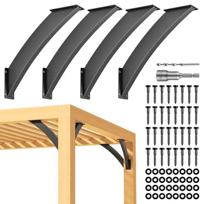 Q235-Steel Integrated Arc 45 Degree Pergola Support Bracket 2''x4''（Actual Tube Dia: 1.5''x 3.2''） Heavy Duty 4Pack - size: 1.5”x3.2”-Fixed Angle
