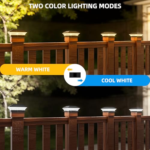 T-SUN Solar Post Cap Lights 6 Pack, 2 Modes Fence Post Solar Lights Black - color: Black-Warm & Cool White, size: 6 Pack