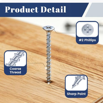 Mellewell #8 x 1-1/4" Zinc Plated Coarse Thread Sharp Point Self Tapping Drywall Screws, #2 Phillips Bugle Head Wood Screw for Dry Wall Sheetrock Wood, Drive Bit Included, 1 LB - color: Zinc, size: #8 x 1-1/4"