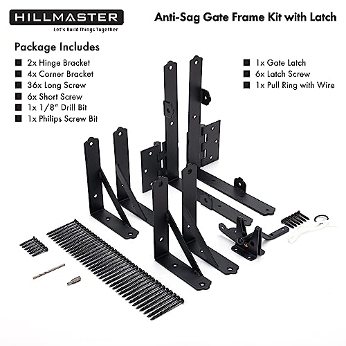 HILLMASTER 2 Set Anti Sag Gate Frame Kit Gate Corner Brace Bracket Heavy Duty Adjustable Gate Hardware with Gate Latch for Wooden Fences,Driveway Gates,Shed Doors,Corral Gates,Wood Windows - size: 2 Sets