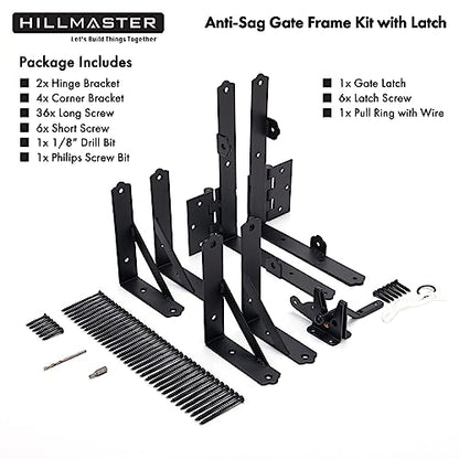 HILLMASTER 2 Set Anti Sag Gate Frame Kit Gate Corner Brace Bracket Heavy Duty Adjustable Gate Hardware with Gate Latch for Wooden Fences,Driveway Gates,Shed Doors,Corral Gates,Wood Windows - size: 2 Sets