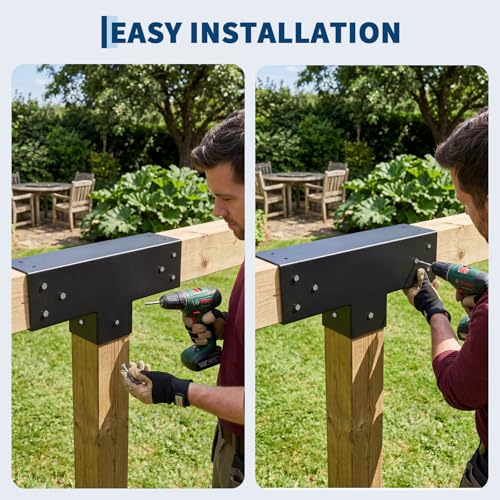 3-Way T-Shaped Pergola Brackets Kit, 2Pcs Post and Beam T Brackets Woodwork Brackets with Screws for 4x4 Pergola Kit, Heavy Duty Wood Beams for Patio Pergola,Log Cabins,Gazebo(Actual:3.7"x3.7") - size: 2PC T-Shape(4*4)