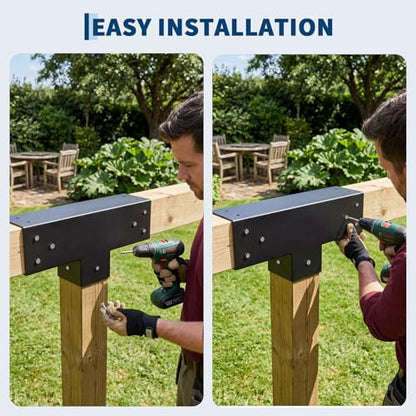 3-Way T-Shaped Pergola Brackets Kit, 2Pcs Post and Beam T Brackets Woodwork Brackets with Screws for 4x4 Pergola Kit, Heavy Duty Wood Beams for Patio Pergola,Log Cabins,Gazebo(Actual:3.7"x3.7") - size: 2PC T-Shape(4*4)