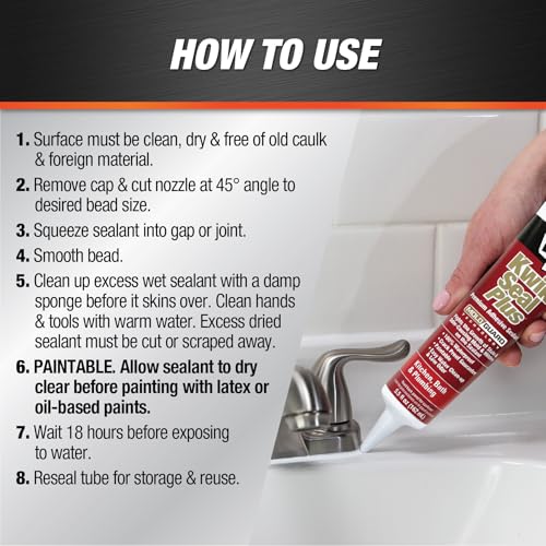 DAP Kwik Seal Plus Kitchen & Bath Adhesive Sealant, Clear, 5.5 Oz (7079818546)