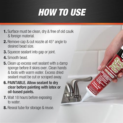 DAP Kwik Seal Plus Kitchen & Bath Adhesive Sealant, Clear, 5.5 Oz (7079818546)