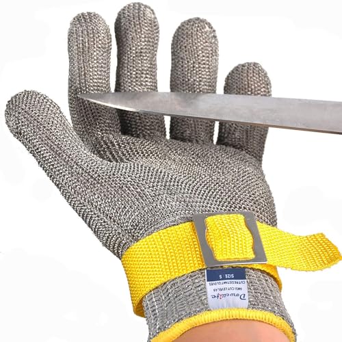 Dowellife ANSI A9 Cut Resistant Glove Food Grade, Stainless Steel Mesh Metal Knife Cutting Glove for Butcher Oyster Shucking Kitchen Mandoline Chef Slicing Fish Fillet (Large) - size: Large (Pack of 1)