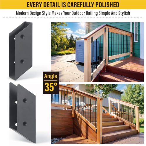 4 Pair(8pack) 35° Stair Stainless Steels Deck Railing Bracket Connectors, for 2x4 (Actually 1 ½" x 3 ½") Wood Deck Railing Post to handrail Connection (Matte Black) - size: Angles 35°