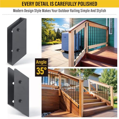 4 Pair(8pack) 35° Stair Stainless Steels Deck Railing Bracket Connectors, for 2x4 (Actually 1 ½" x 3 ½") Wood Deck Railing Post to handrail Connection (Matte Black) - size: Angles 35°