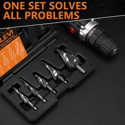 MABLEVI 5 Pcs Four Spiral Flute Step Drill Bit Set - size: 5 Pieces