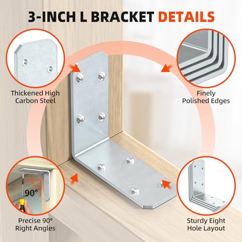 3x3 Inch Angle Bracket for Wood, Galvanized L Bracket, 16 PCS - color: Galvanized-16PCS