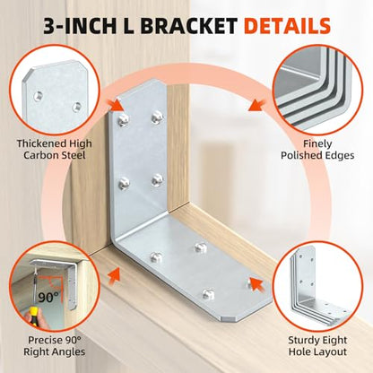 3x3 Inch Angle Bracket for Wood, Galvanized L Bracket, 16 PCS - color: Galvanized-16PCS