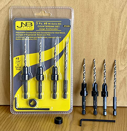 Countersink Drill Bit Set – 8 Tapered Countersink Bits with Adjustable Collar, Easy Change Hex Wrench, Includes 3+1 Free Extra #8 Bits, Precision Design for Drilling & Woodworking, 11/64" - style: 4 Pc #8 (11/64")