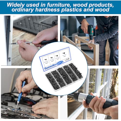 620PCS M3 Small Wood Screws Assortment Kit, Phillips Flat Head Self-Tapping Short Black Screws, Assorted Cabinet TV Mounting Screws for Furniture Maintenance DIY Tech (6/8/10/12mm) - size: 620pcs-4 SIZES