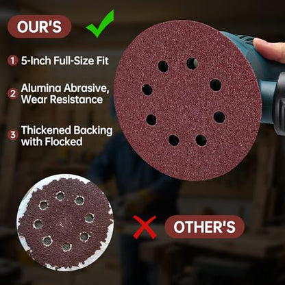 5 Inch Sanding Discs 40 Grit, 35Pcs, 8 Hole Hook & Loop