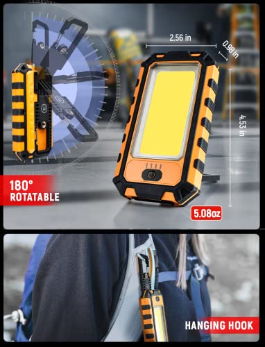innofox LED Rechargeable Magnetic Work Light 1500Lumens, Hanging Hook 4 Lighting Modes, Job Site Lighting for Car Repairing, Camping, Hunting, and Hurricane(Orange)