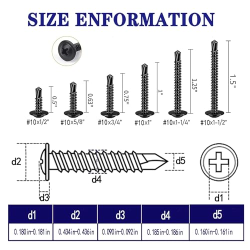 100pcs #10x1/2 Black Phillips 410SS,High-Strength Self-Drilling Screws. - color: BLACK, size: #10x1/2"