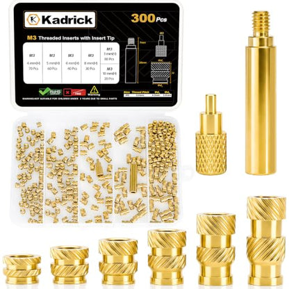 KADRICK 300PCS M3 Heat Set Inserts Kit,M3*(3mm-10mm)*4.5mm with Insert Tip - size: M3 Kit H3-10mm 300Pcs + Tool