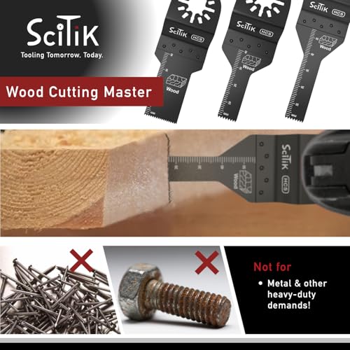 Oscillating Saw Blades – 9 Pcs Scitik HCS Narrow Width Multitool Blades Set, 3 Sizes (3/8" x1-1/2, 3/8"x2", 3/4" x1-1/2) for Precision Cutting in Wood and Plastic, Universal Quick Release