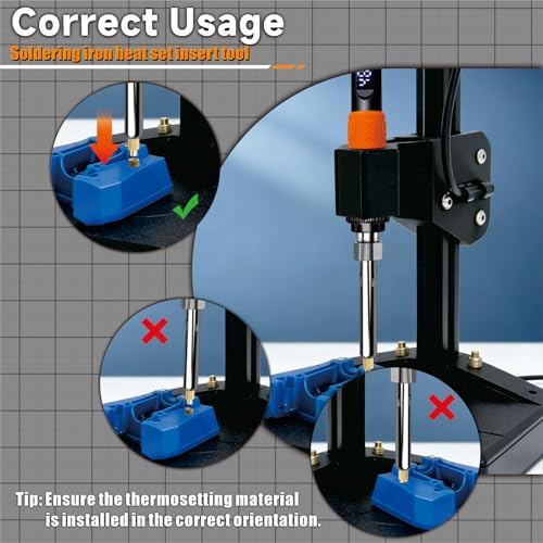 CS901 Heat Set Insert Tool Kit, 90W Digital Soldering Iron with 180-500℃ LCD Temp & Threaded Inserts M2 M2.5 M3 M4 M5 M6 M8 for Plastic 3D Printing, Compatible with Heat Set Tasks
